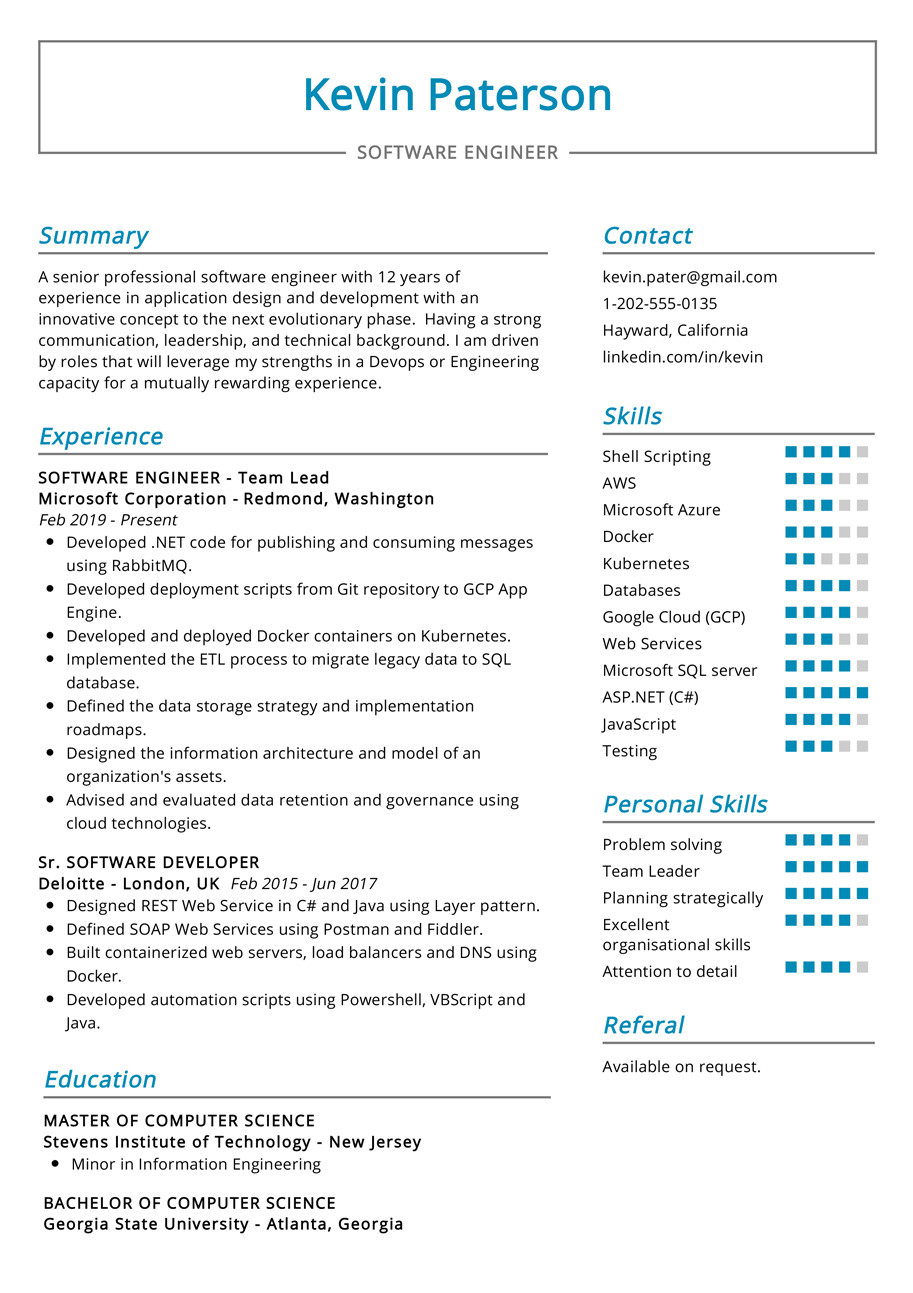 Sample Resume for Experienced software Engineer Free Download software Engineer Resume Example