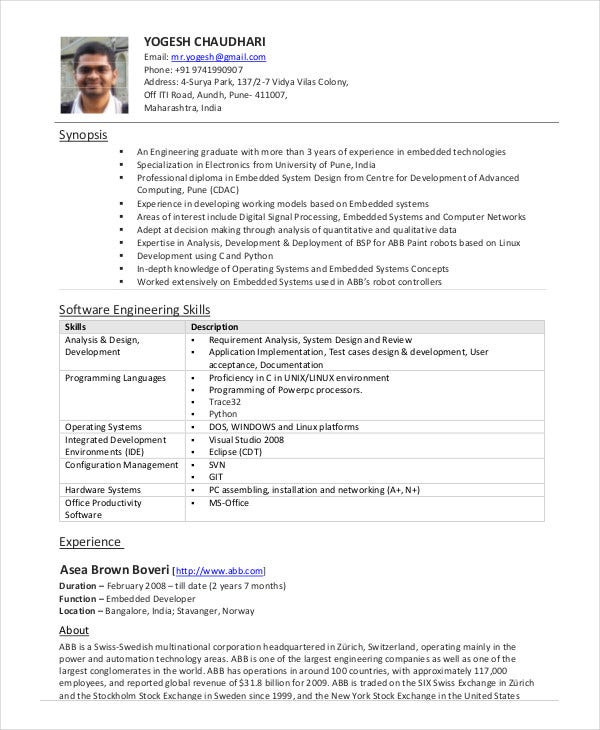 Sample Resume for Experienced software Engineer software Engineer Resume Example 15 Free Word Pdf
