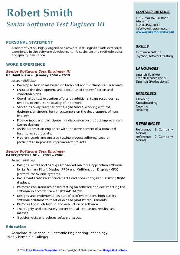 Sample Resume for Experienced software Test Engineer Download Senior software Test Engineer Resume Samples