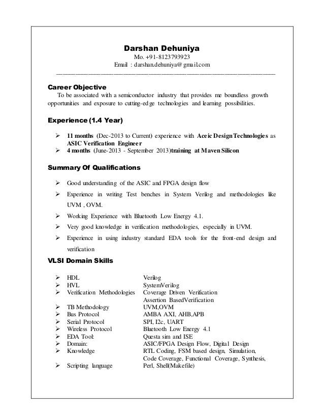Sample Resume for Experienced Vlsi Design Engineer Resume format Vlsi Design Engineer Design Engineer