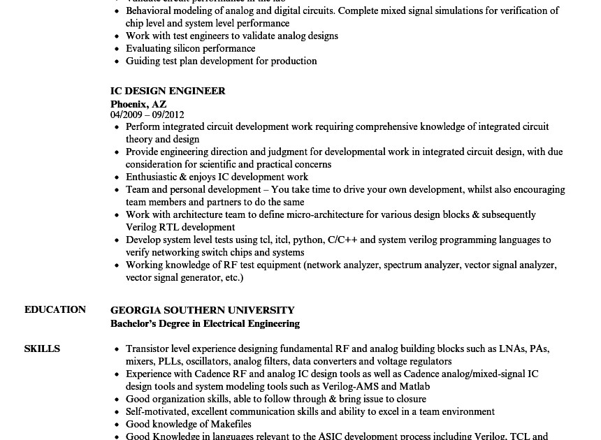 Sample Resume for Experienced Vlsi Design Engineer Sample Resume Vlsi Engineer New Sample Y