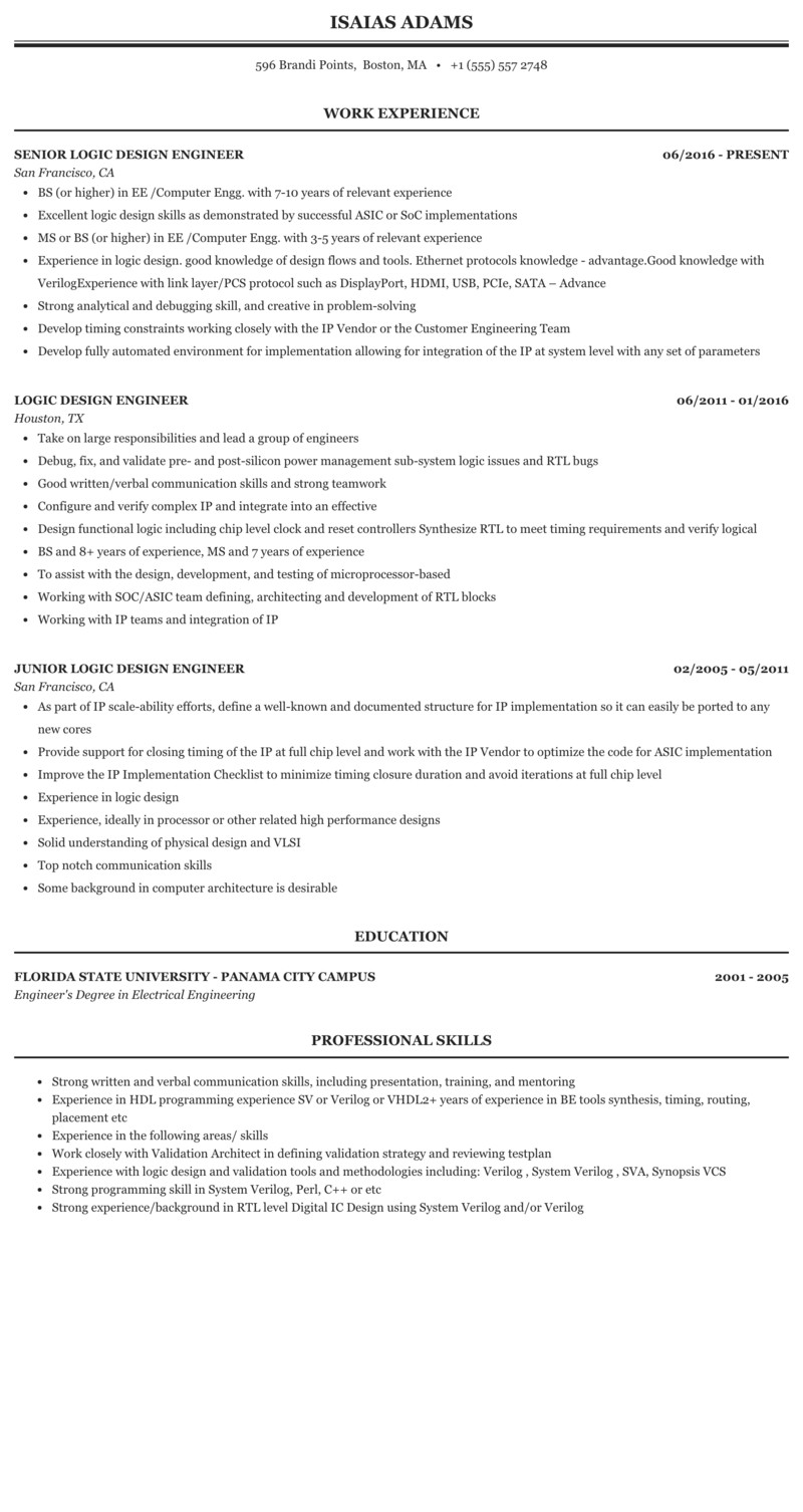 Sample Resume for Experienced Vlsi Design Engineer Vlsi Design Engineer Resume Best Resume Ideas