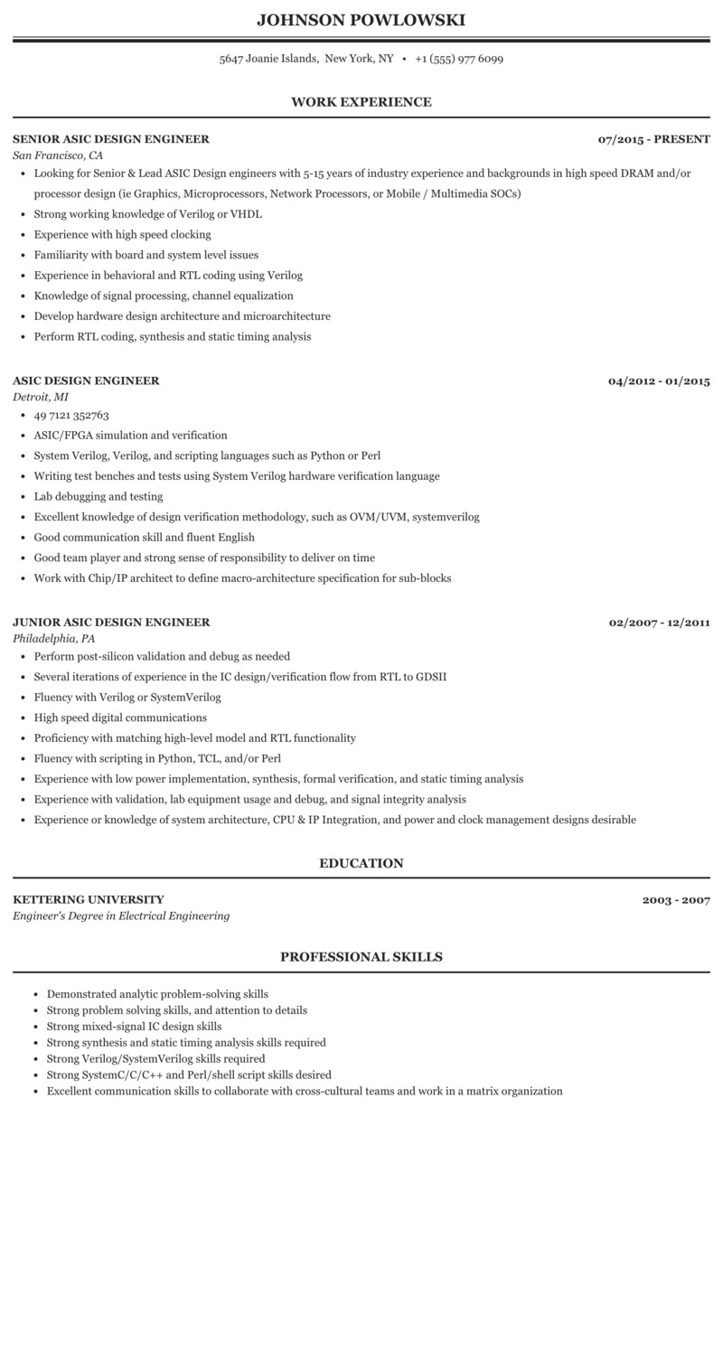 Sample Resume for Experienced Vlsi Design Engineer Vlsi Design Engineer Resume Best Resume Ideas