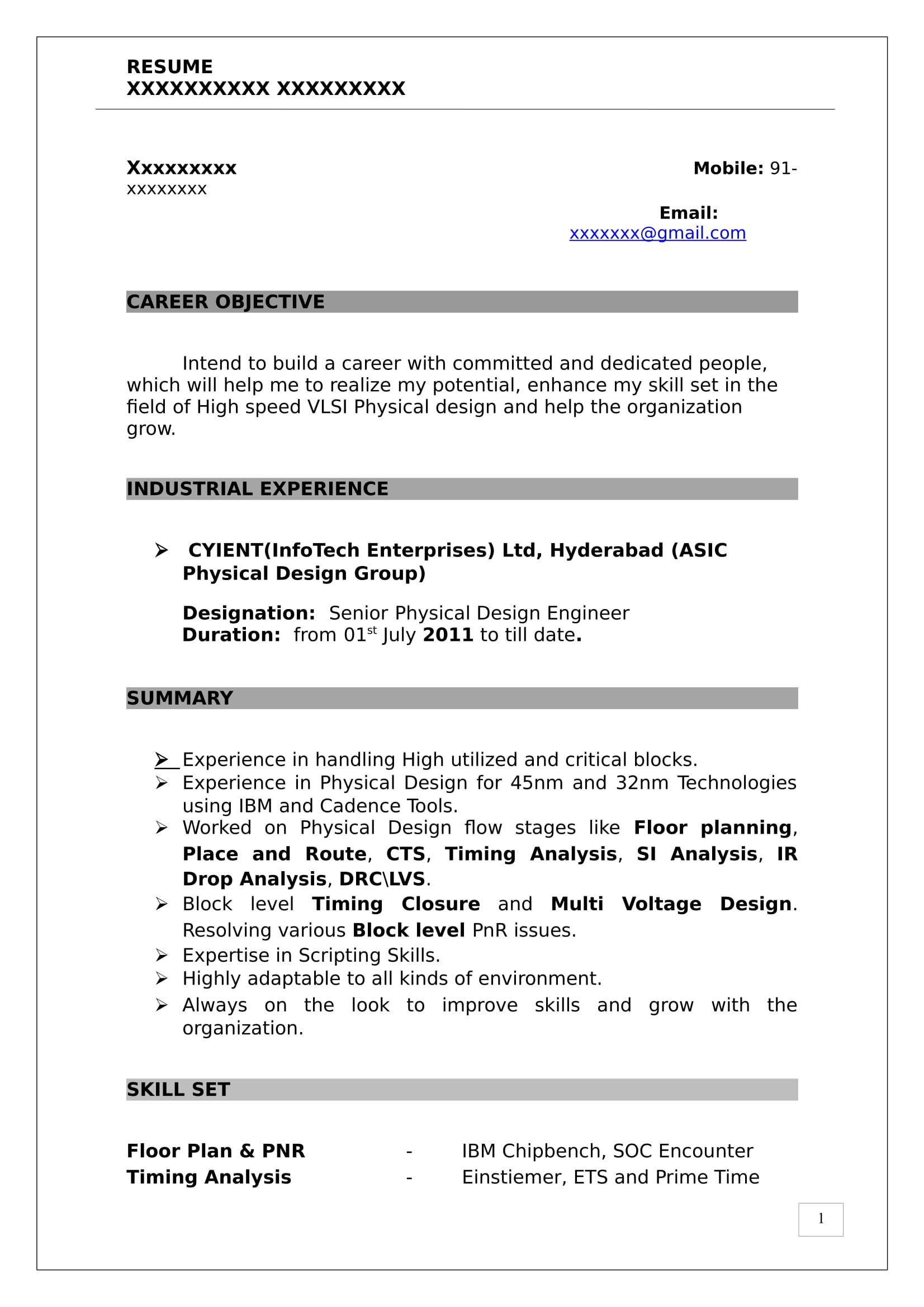 Sample Resume for Experienced Vlsi Design Engineer Vlsi Design Engineer Resume Finder Jobs