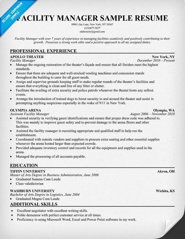Sample Resume for Facility Maintenance Manager Facility Manager Resume Resume Panion