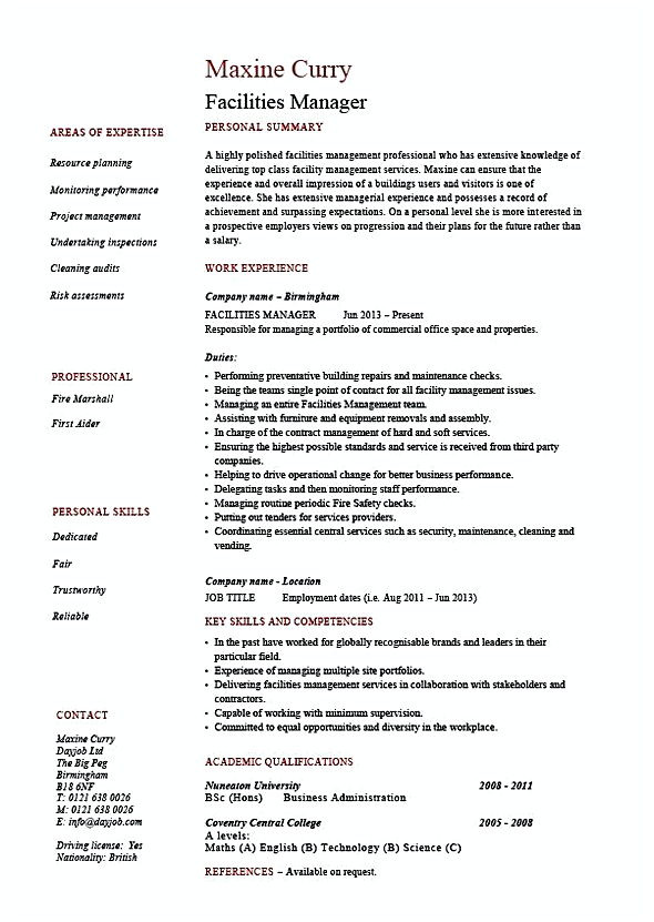 Sample Resume for Facility Manager In India Facility Manager Resume