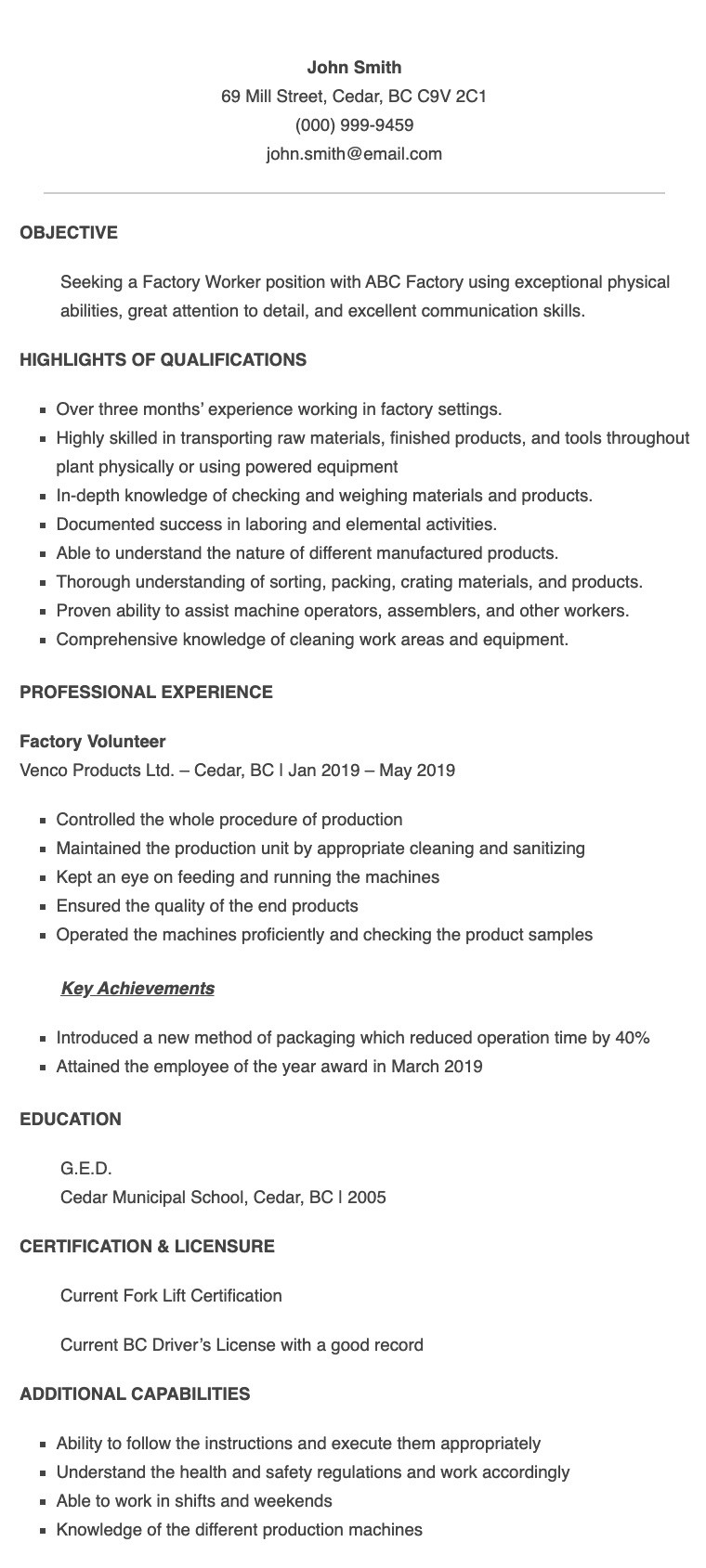 Sample Resume for Factory Worker Philippines Resume Samples for Factory Worker Applicant In the Philippines