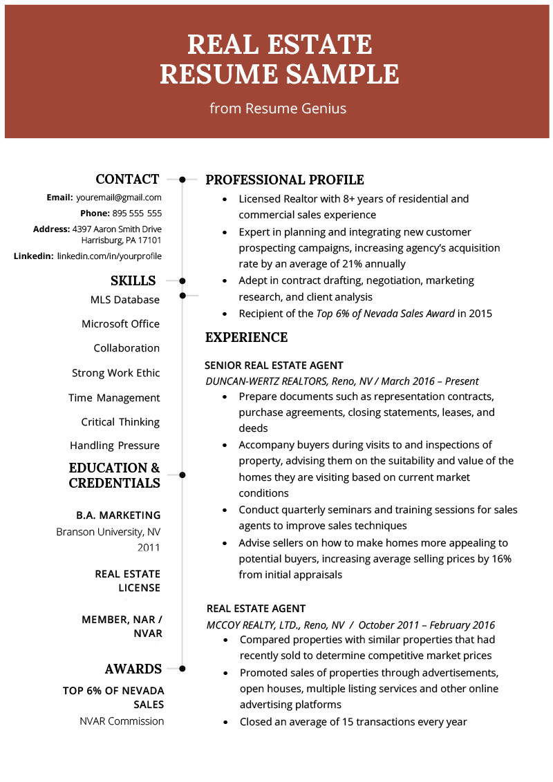 Sample Resume for New Real Estate Agent Real Estate Agent Resume & Writing Guide