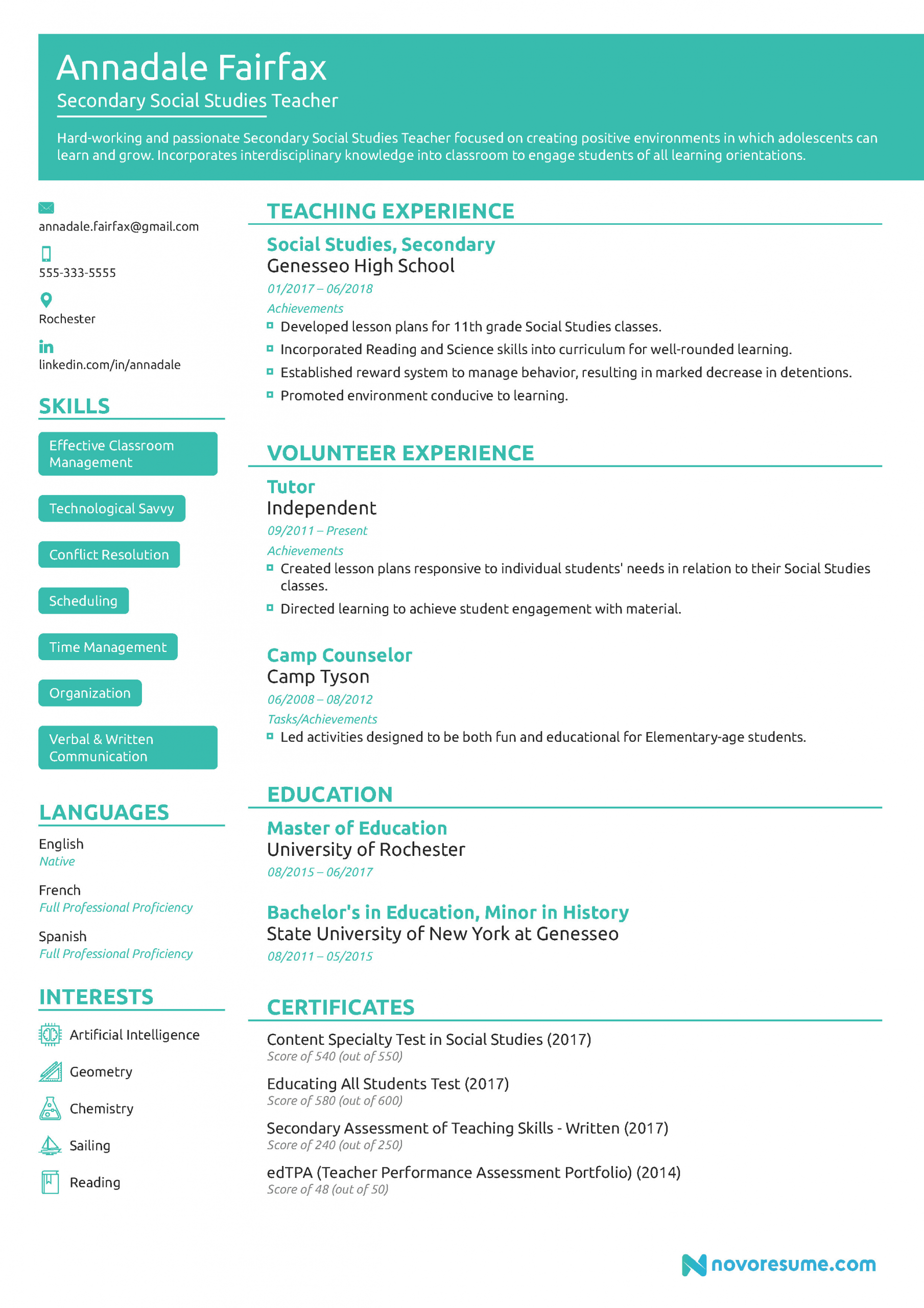 Sample Resume for New Teacher Applicant Teacher Resume Example [w Free Template]