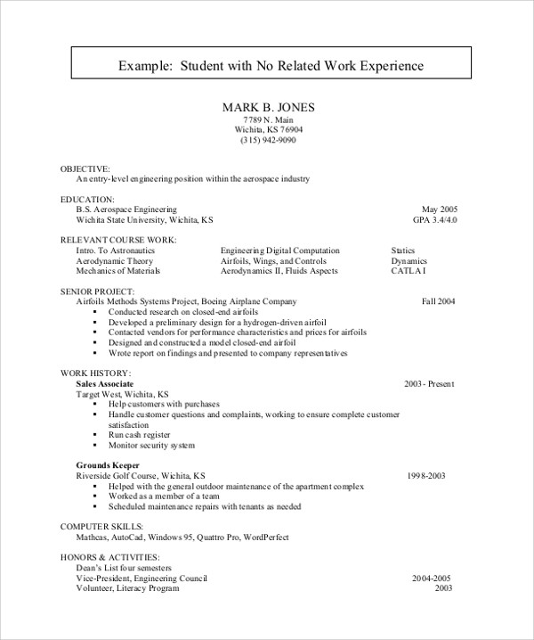 Sample Resume for No Work Experience College Student Free 10 Sample Resume for College Student In Ms Word