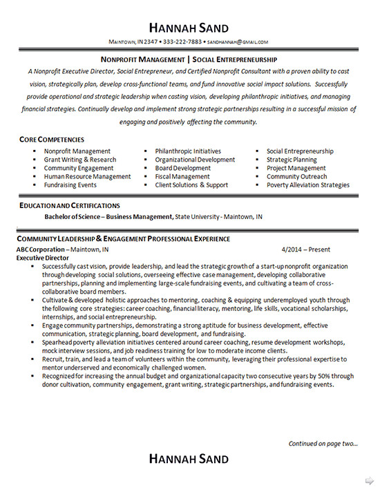 Sample Resume for Non Profit organization Nonprofit Resume Samples Resume format