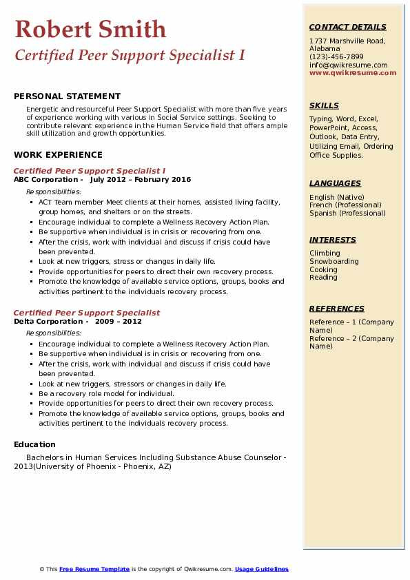Sample Resume for Peer Support Specialist Certified Peer Support Specialist Resume Samples