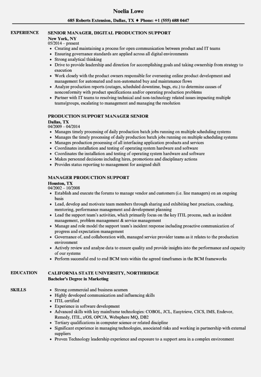 Sample Resume for Production Support Engineer Production Support Resume Sample – Good Resume Examples