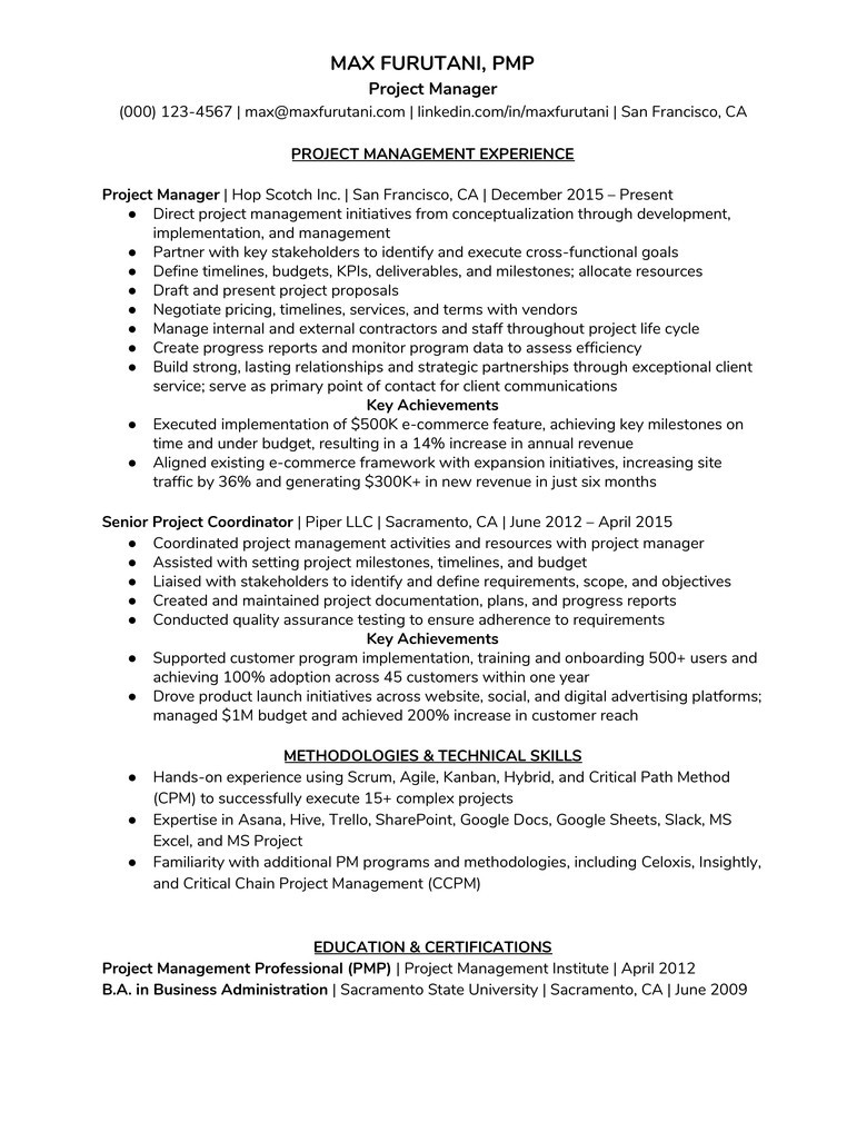 Sample Resume for Project Management Professional How to Write A Project Manager Resume (plus Example) the Muse