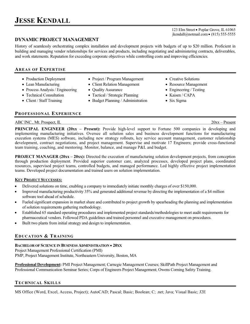 Sample Resume for Project Manager In Manufacturing Resume Templates Project Manager Project Manager Resume Example …