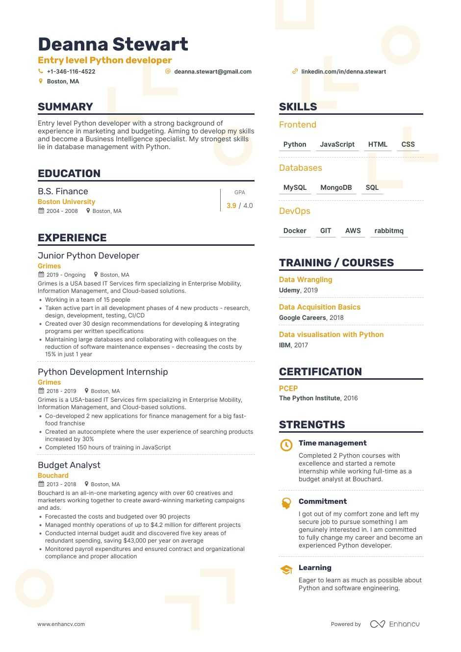 Sample Resume for Python Developer for 2 Years Experience Professional Python Developer Resume Examples & Guide for 2021