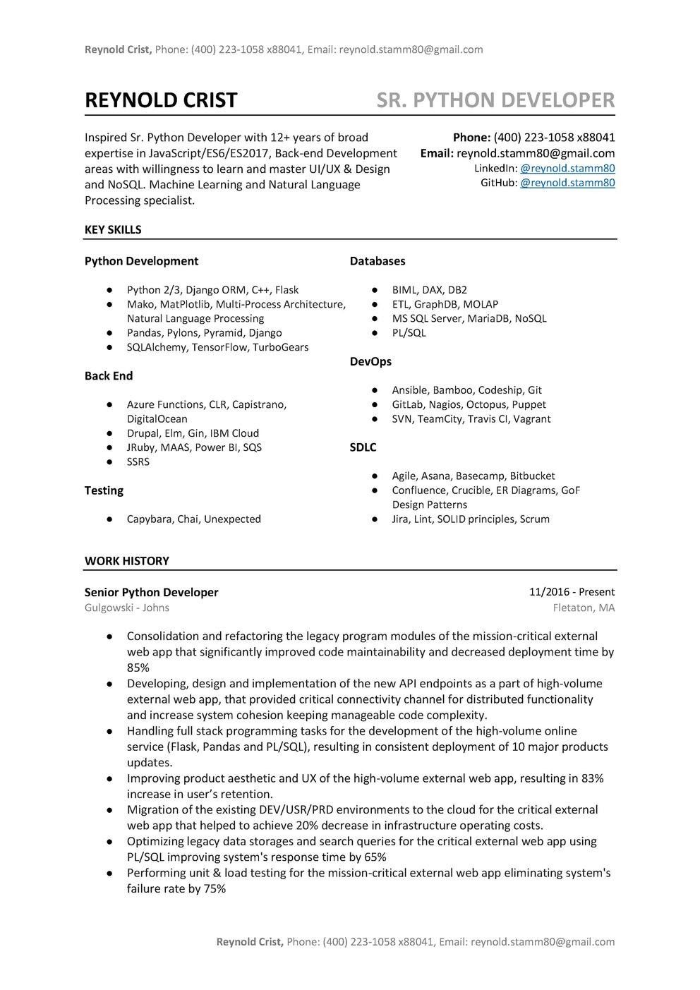 Sample Resume for Python Developer for 2 Years Experience Python Developer Resume Samples How to Make Python Resume?