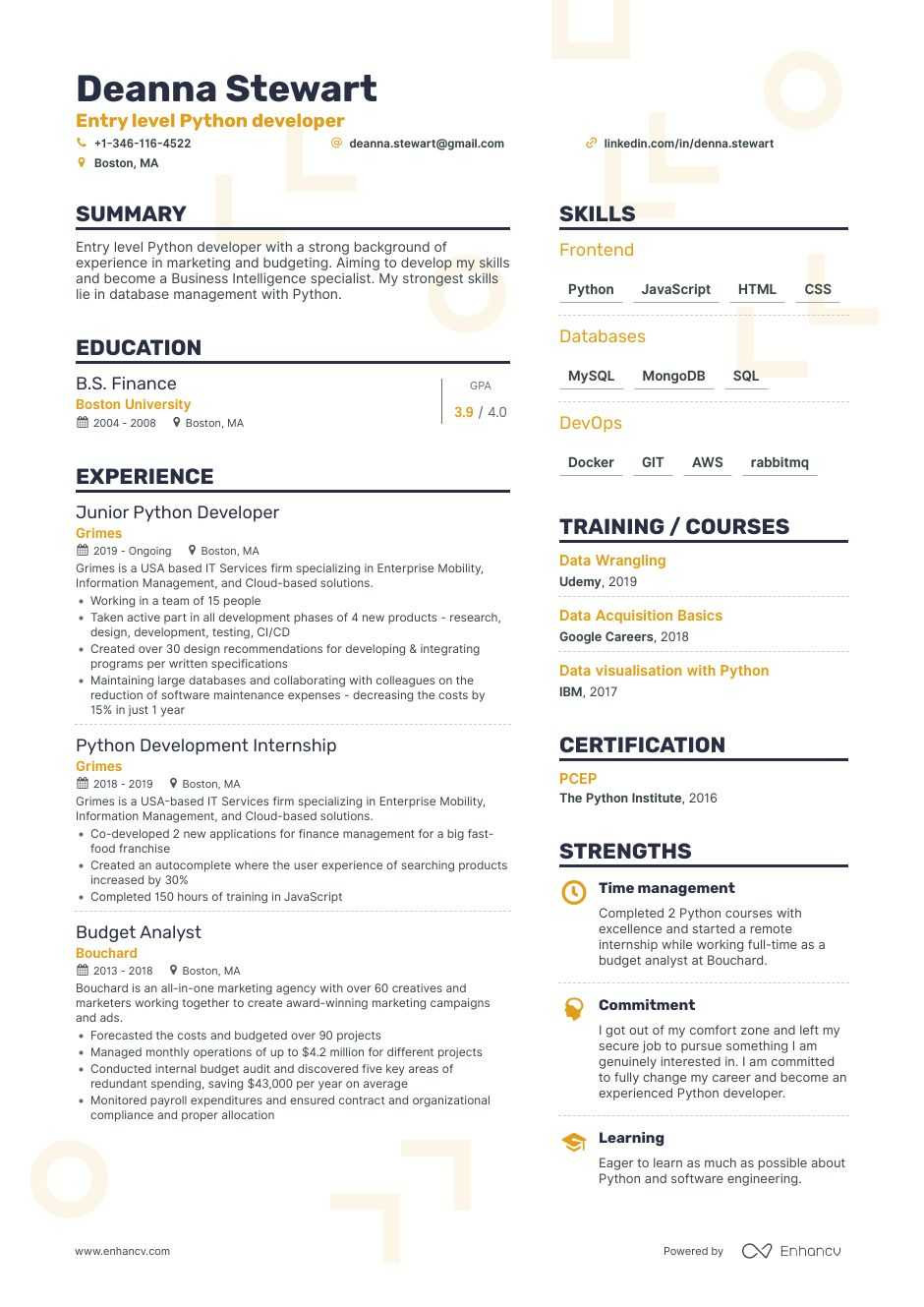 Sample Resume for Python Developer Fresher Professional Python Developer Resume Examples & Guide for 2021 Sample Resume for Python Developer Fresher Professional Python Developer Resume Examples & Guide for 2021