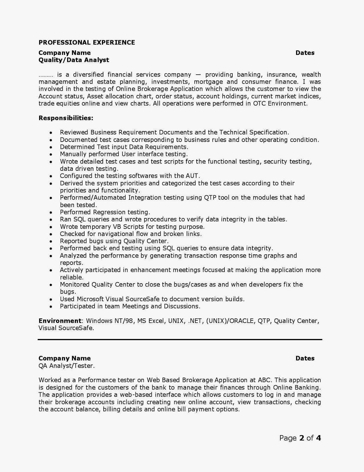 Sample Resume for Quality Analyst In Bpo Qa Analyst Resume Sample October 2021