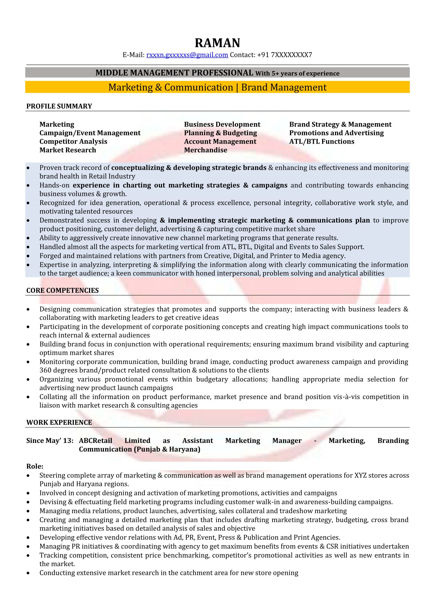 Sample Resume for Sales and Marketing Manager Marketing Manager Sample Resumes, Download Resume format Templates!