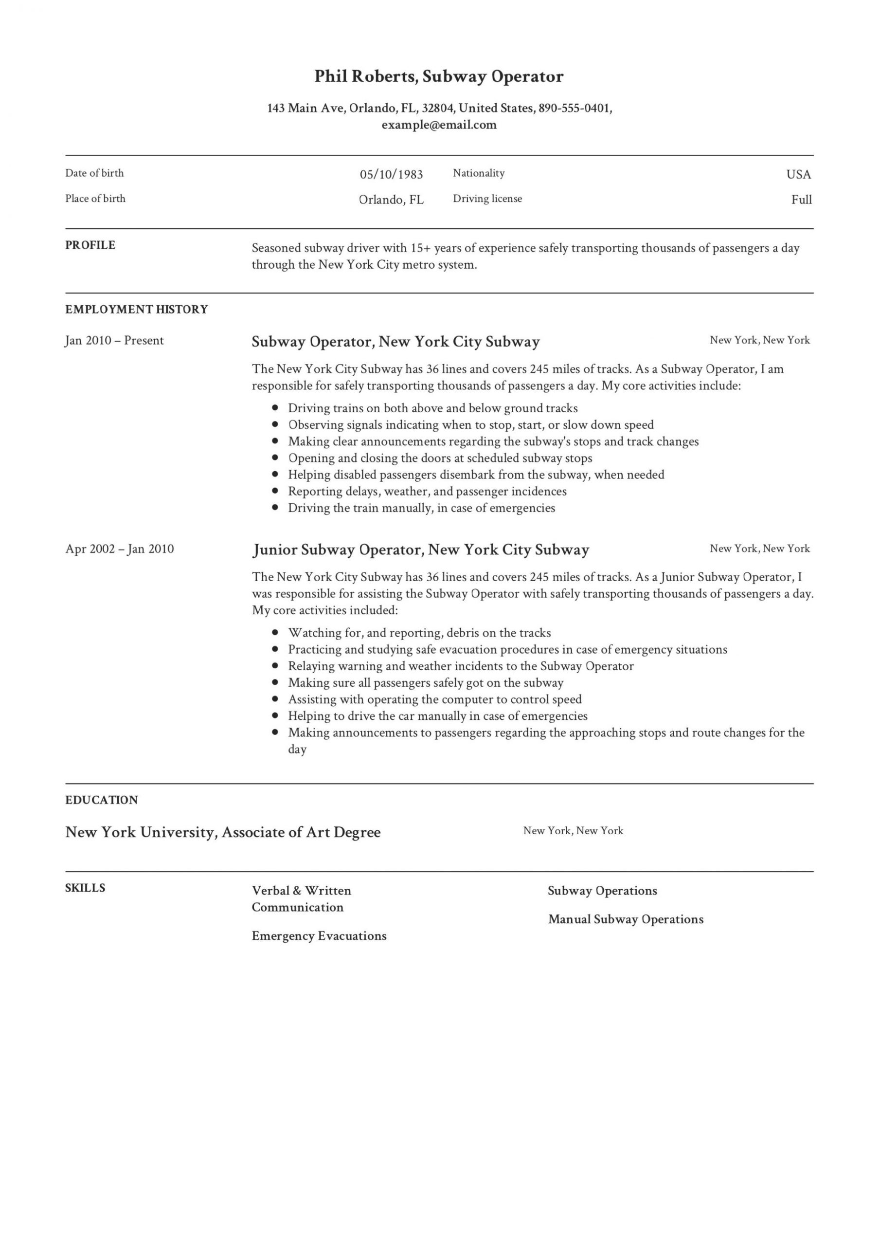 Sample Resume for Subway Restaurant Worker Subway Operator Resume [ 12 Samples ] Pdf