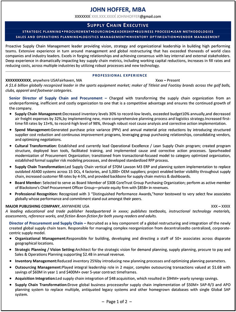 Sample Resume for Supply Chain Executive It Executive Resume Writing Services