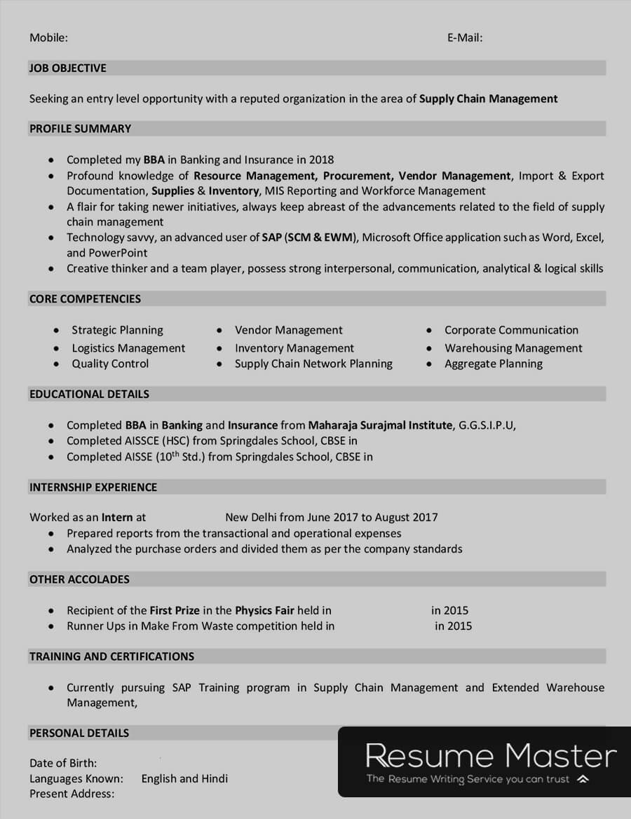 Sample Resume for Supply Chain Executive Supply Chain Management Resume Master