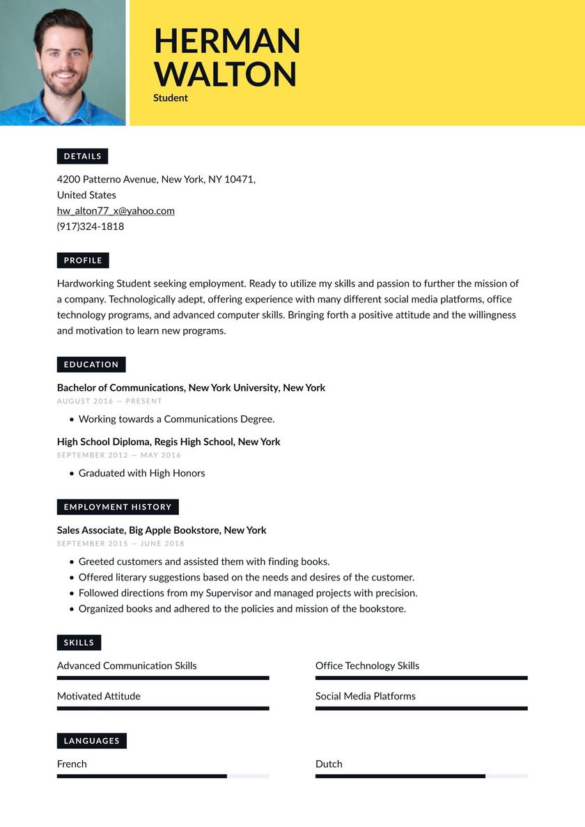 Sample Resume for Teenager who Has Never Worked Student Resume Examples & Writing Tips 2021 (free Guide) Â· Resume.io