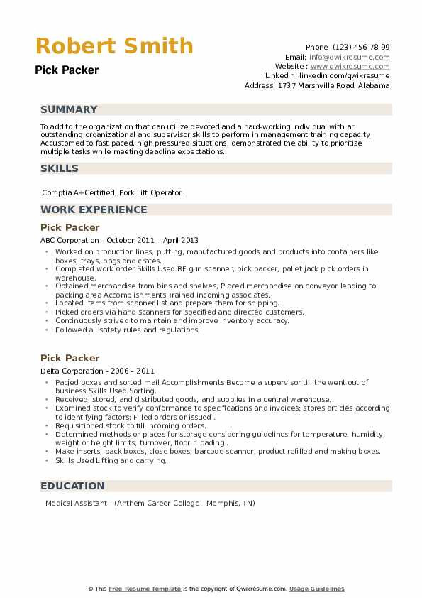 Sample Resume for Warehouse Picker Packer Pick Packer Resume Samples Sample Resume for Warehouse Picker Packer Pick Packer Resume Samples