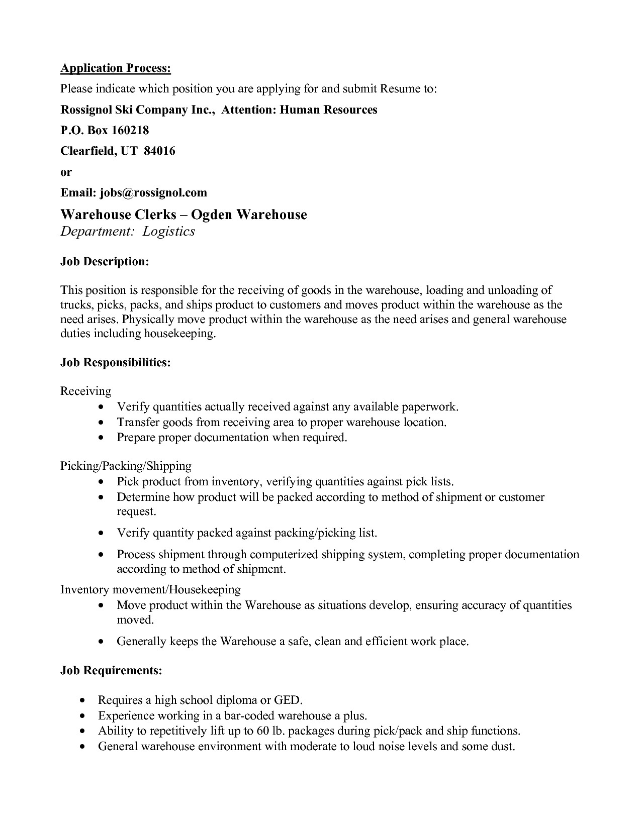 Sample Resume for Warehouse Picker Packer Picker Packer Resume Sample Resume for Warehouse Picker Packer Picker Packer Resume