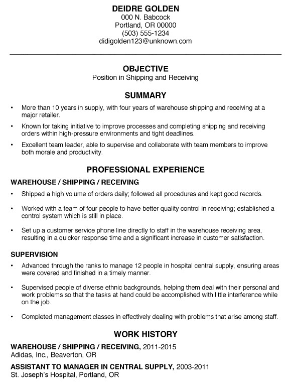 Sample Resume for Warehouse Shipping and Receiving Functional Resume Sample Shipping and Receiving