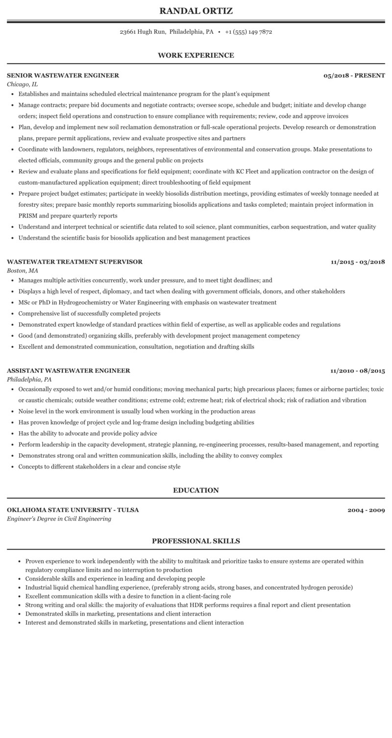Sample Resume for Water Treatment Engineer Wastewater Treatment Engineer Resume Finder Jobs
