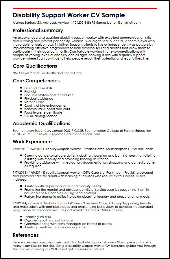 Sample Resume for Working with Developmental Disabilities Disability Support Worker Cv Example Myperfectcv