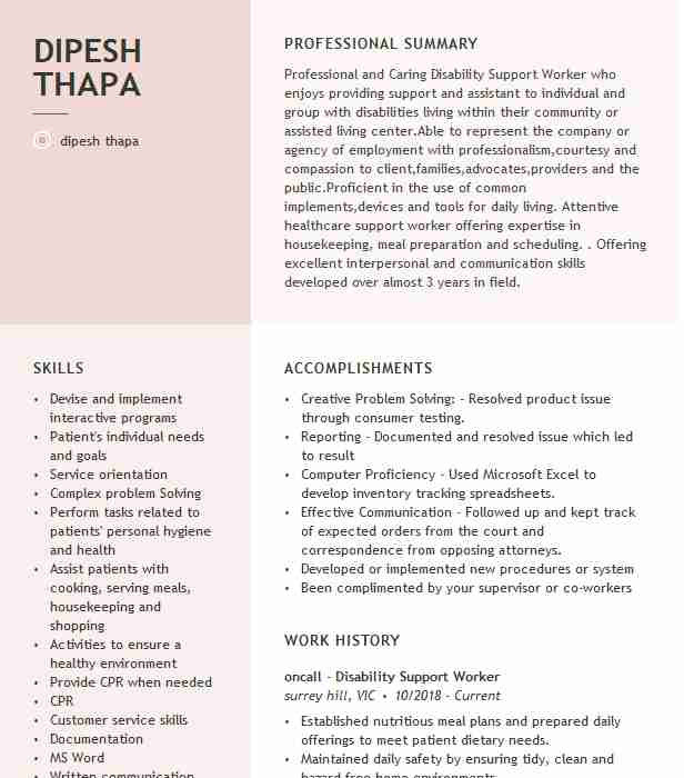 Sample Resume for Working with Developmental Disabilities Disability Support Worker Resume Example Pany Name