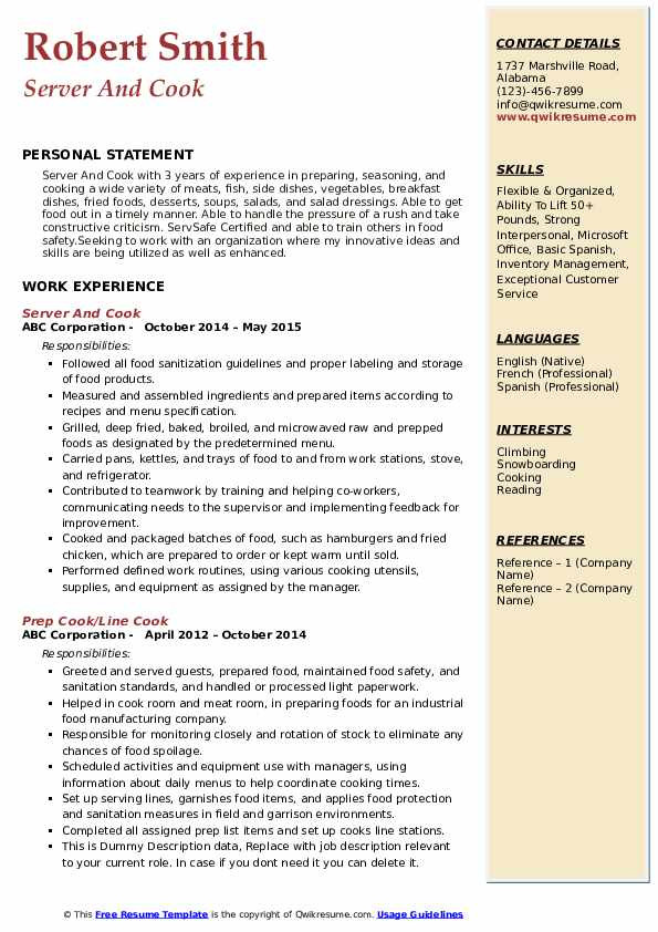 Sample Resume format for Indian Cook Cook Resume Samples
