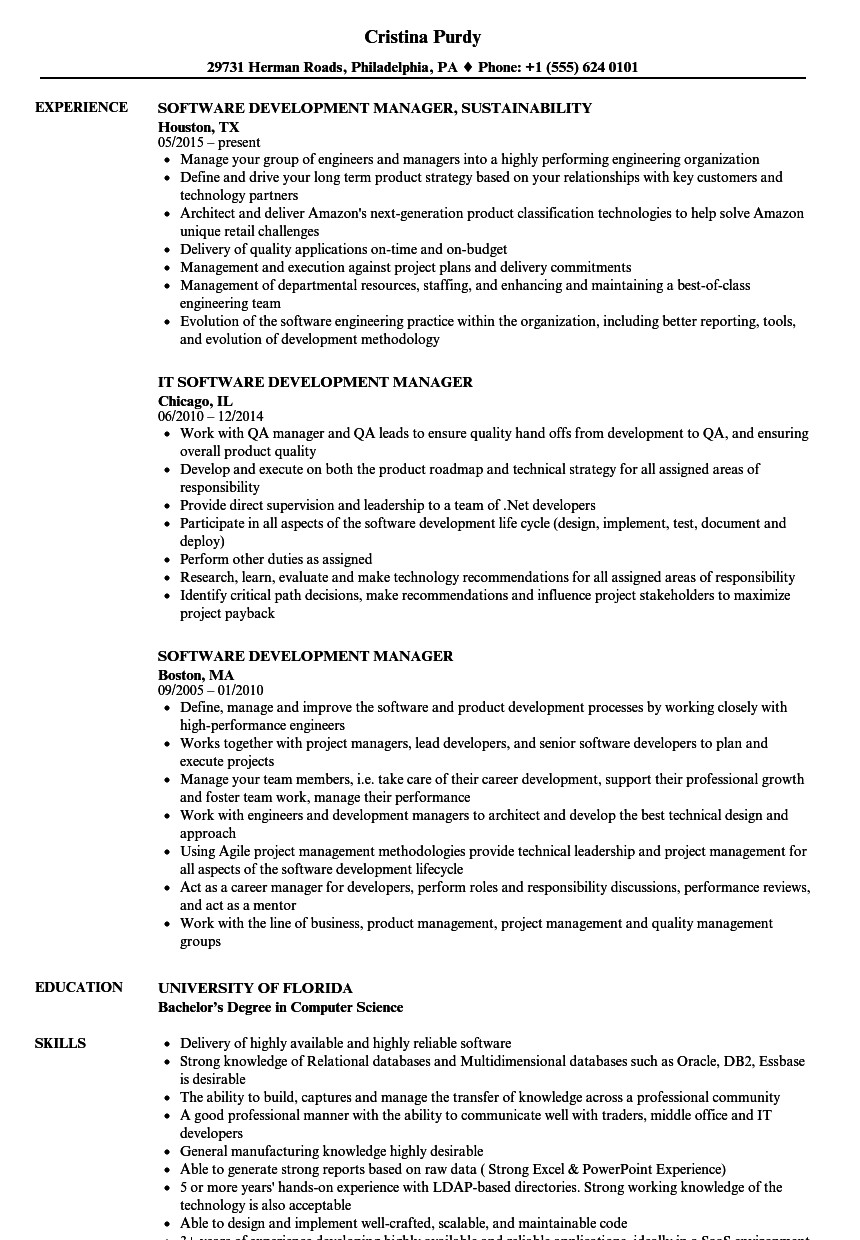 Software Development Project Manager Resume Sample software Development Manager Resume Samples