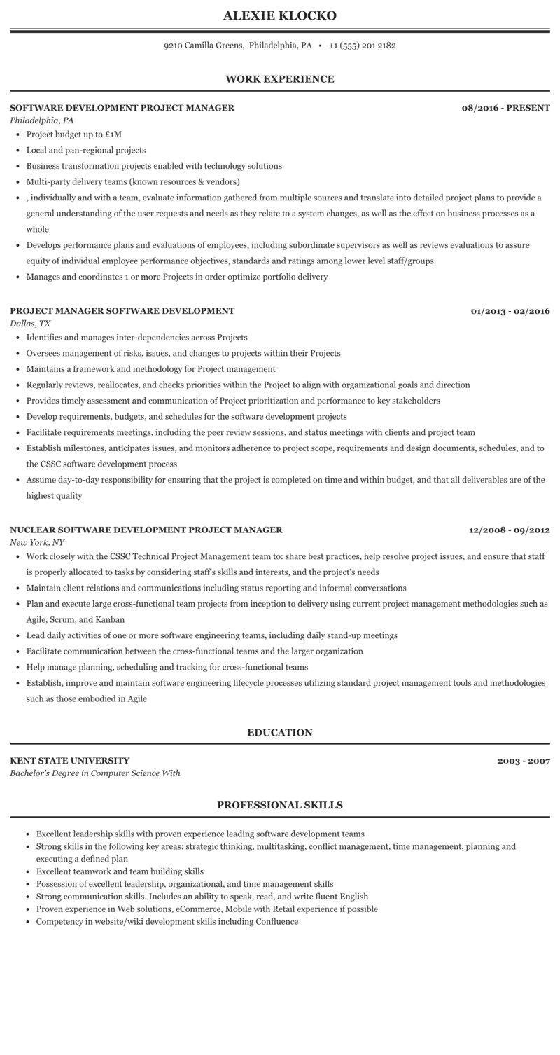 Software Development Project Manager Resume Sample software Project Manager Resume Collection Letter