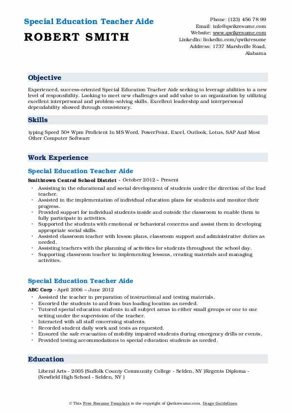 Special Education Teacher Aide Resume Samples Special Education Teacher Aide Resume Samples