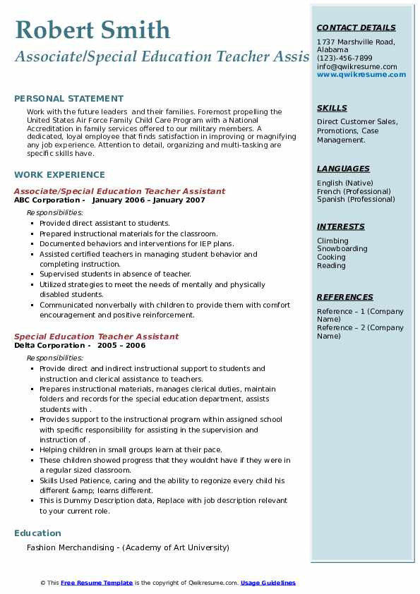 Special Education Teacher Aide Resume Samples Special Education Teacher assistant Resume Samples