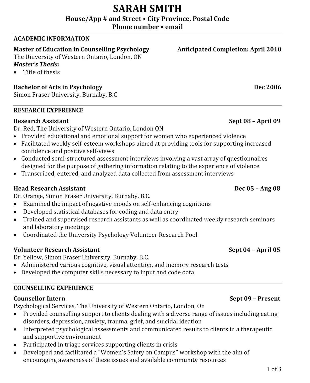 Academic Resume Template for Graduate School Academic Resume Sample, Academic Resume Sample Pdf, Academic …