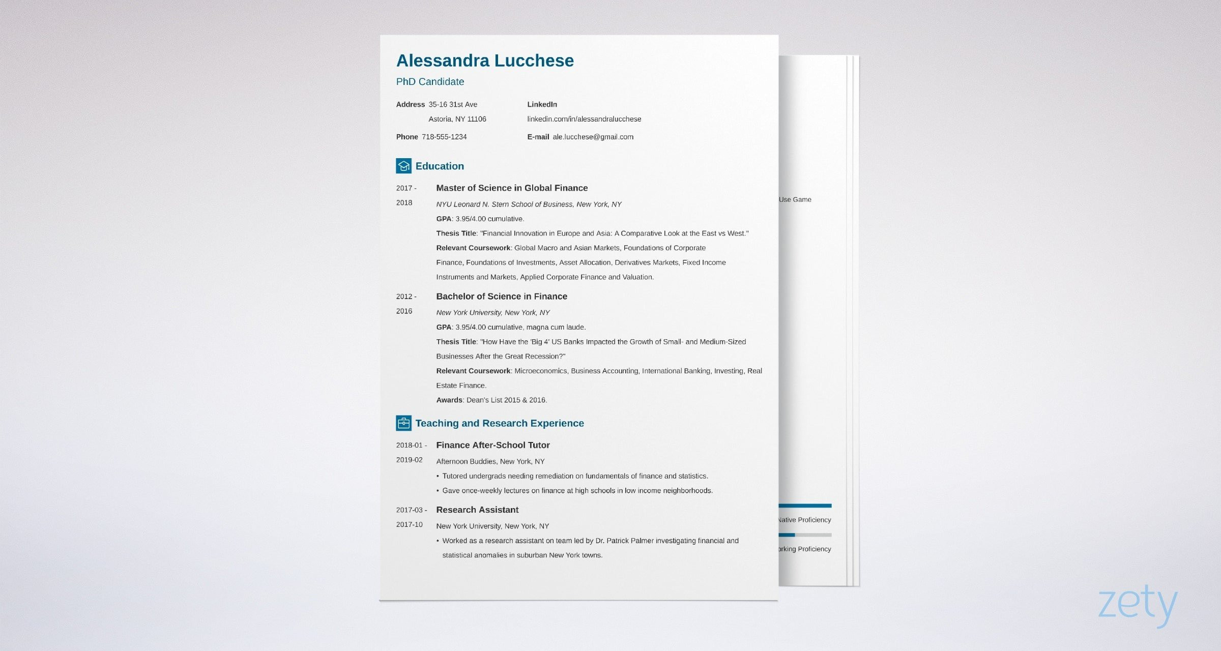 Academic Resume Template for Graduate School Resume for Graduate School Application [template & Examples]