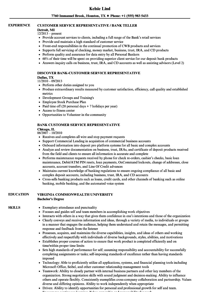 Bank Customer Service Representative Resume Sample Customer Service Representative Resume Bank Customer Service Representative Resume Sample Customer Service Representative Resume