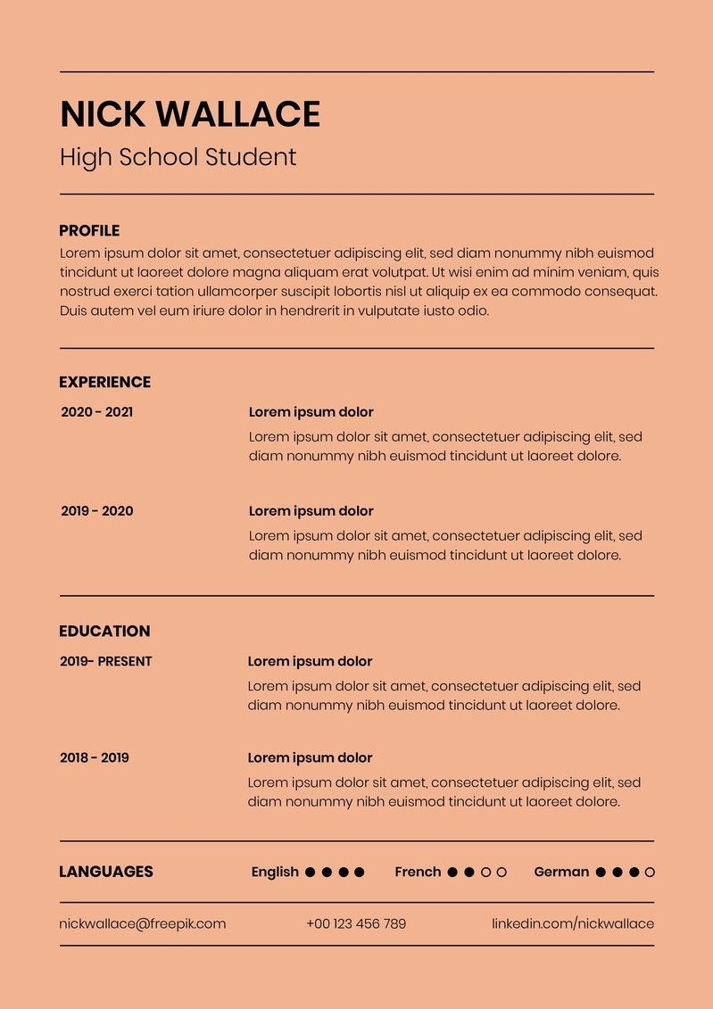 Basic Resume Template for High School Students Free Monocolor Simple High School Student Resume Template