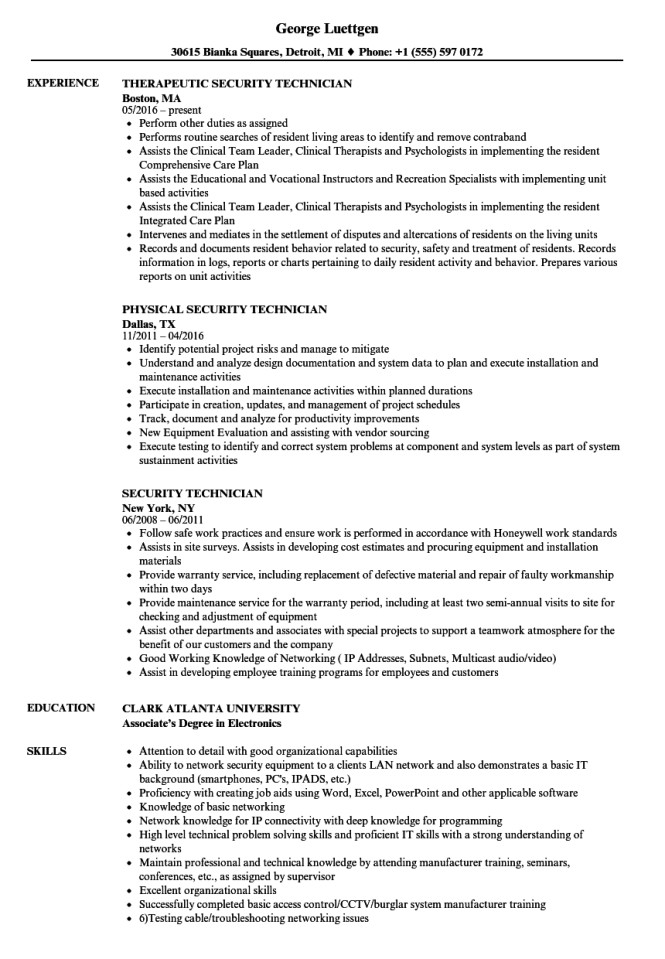 Best Sample Resume Of Cctv Technician Cctv Resume Resume Sample