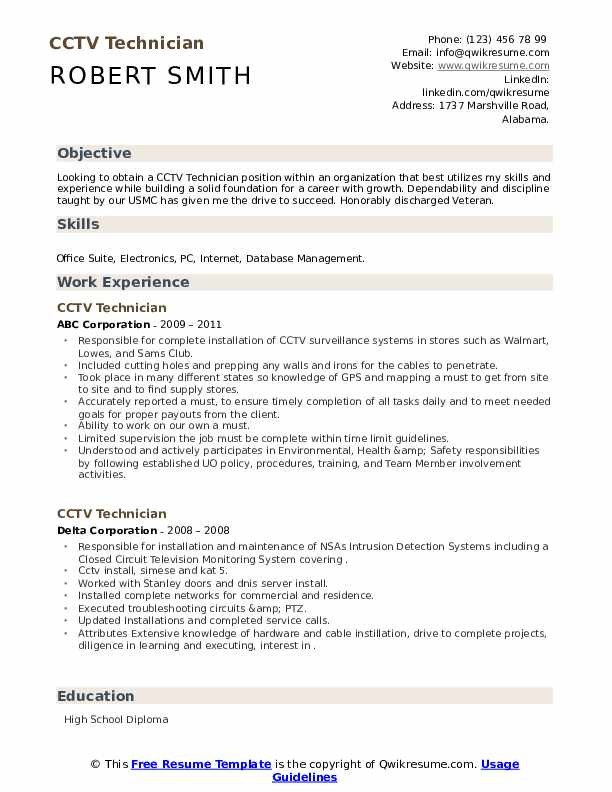 Best Sample Resume Of Cctv Technician Cctv Technician Resume Samples