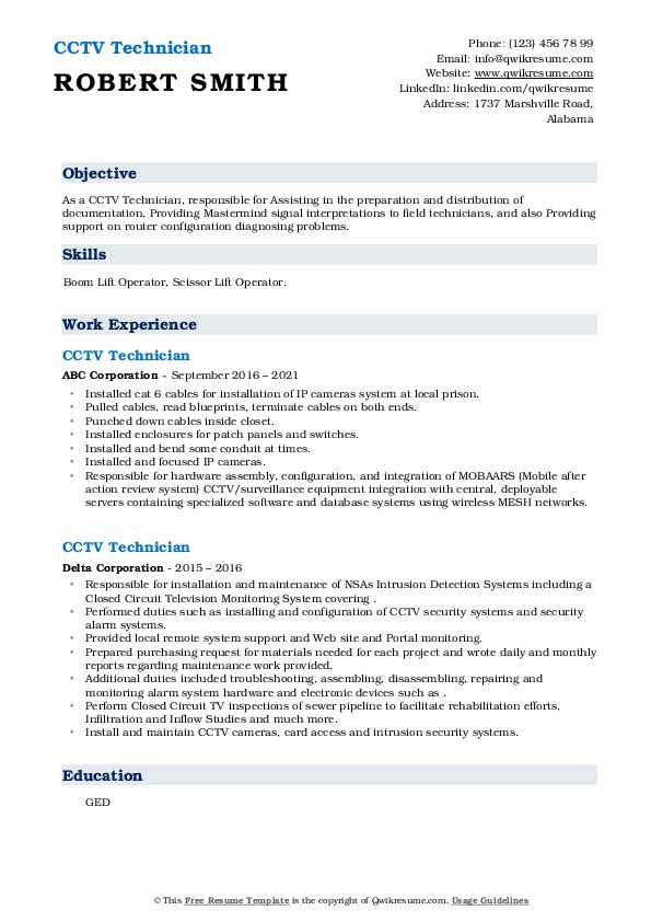 Best Sample Resume Of Cctv Technician Cctv Technician Resume Samples