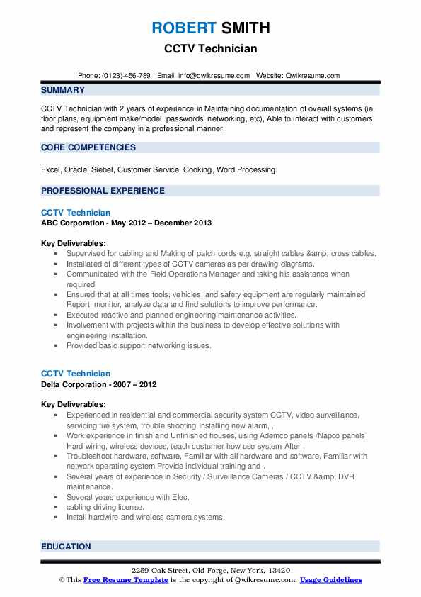 Best Sample Resume Of Cctv Technician Cctv Technician Resume Samples