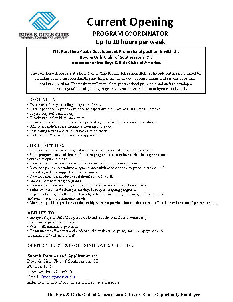Boys and Girls Club Resume Sample Employment – Boys & Girls Club Of southeastern Connecticut