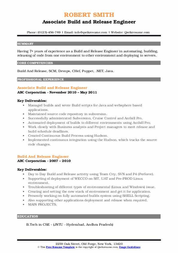 Build and Release Engineer Resume Sample India Build and Release Engineer Resume Samples