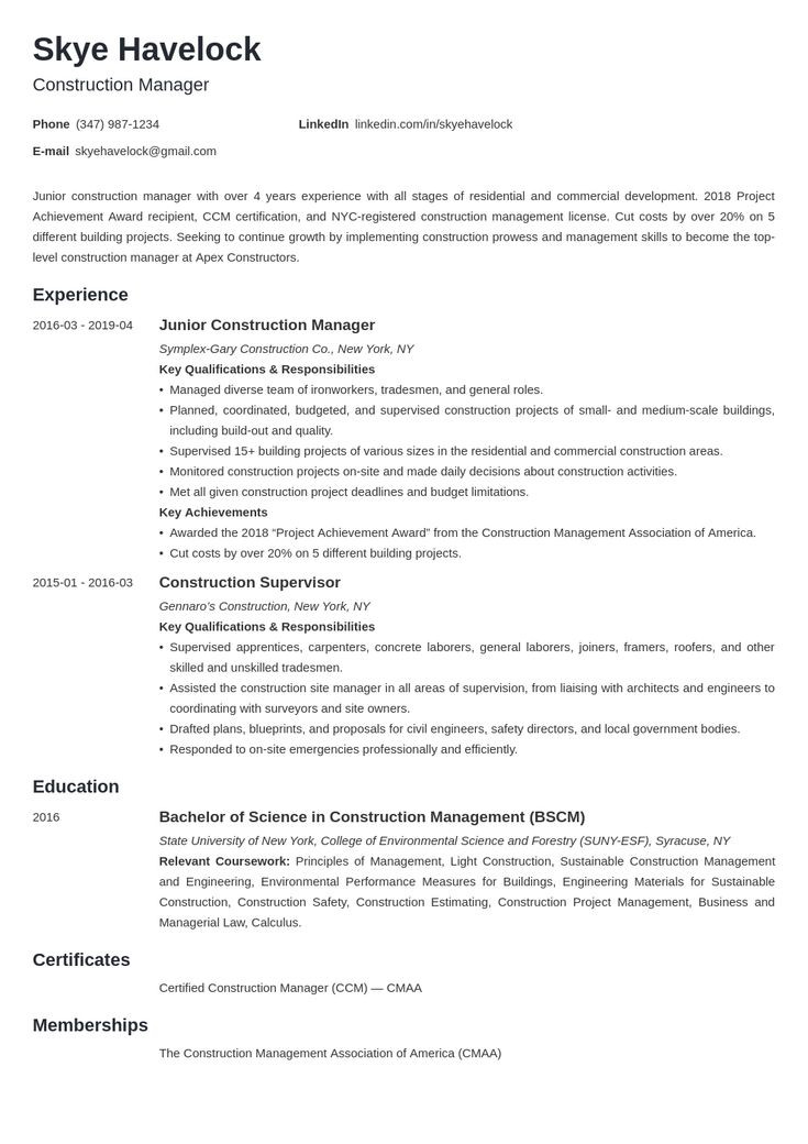 Building Material Sales Executive Resume Sample Construction Manager Resume Example Template Minimo